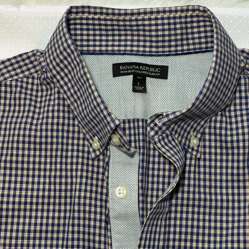 Banana Republic Mens Button Down Long Sleeve Gingham‎ Dress Shirt